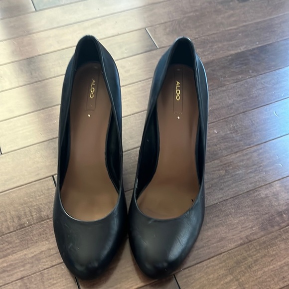 Aldo chunky heels in black leather size 9 - Picture 1 of 5